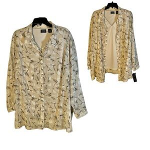 NOS Laura Scott Blouse 2-For Sheer Floral  Attached Tank Beige Vintage Size 20W